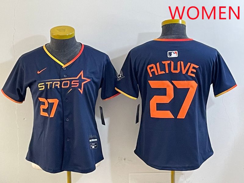 Women Houston Astros #27 Altuve Drak Blue Three generations Joint Name 2025 Nike MLB Jersey style 4105->women mlb jersey->Women Jersey
